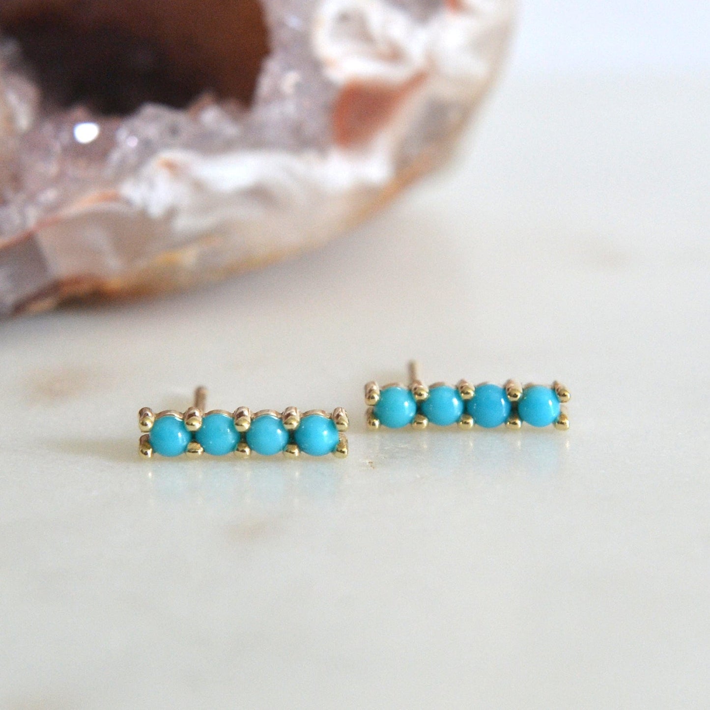14k Turquoise Bar Earrings