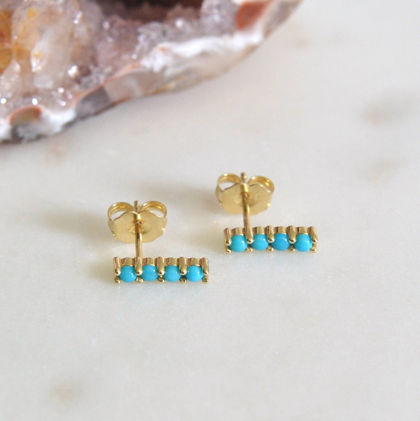 14k Turquoise Bar Earrings
