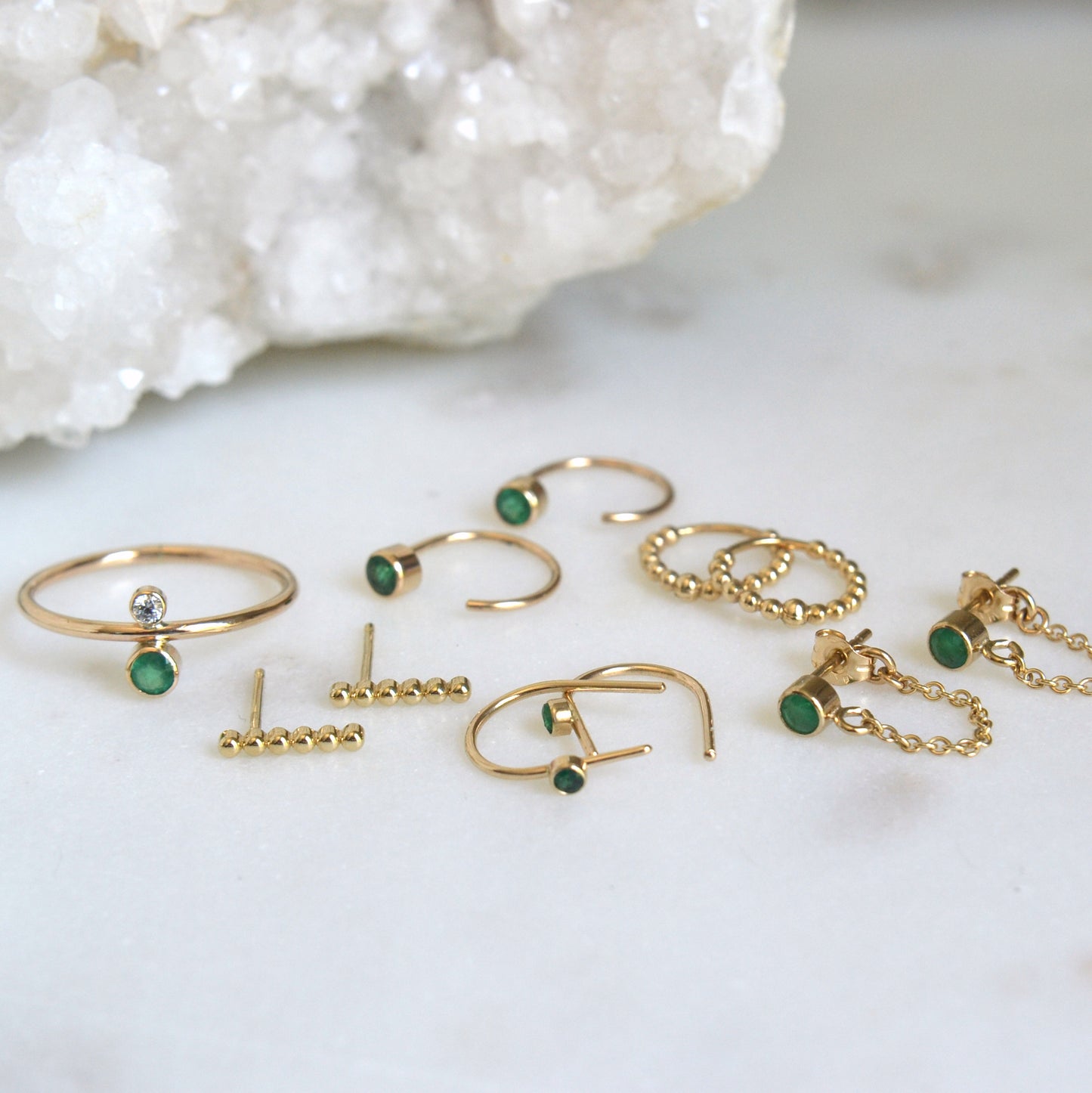 14k Emerald Chain Earrings