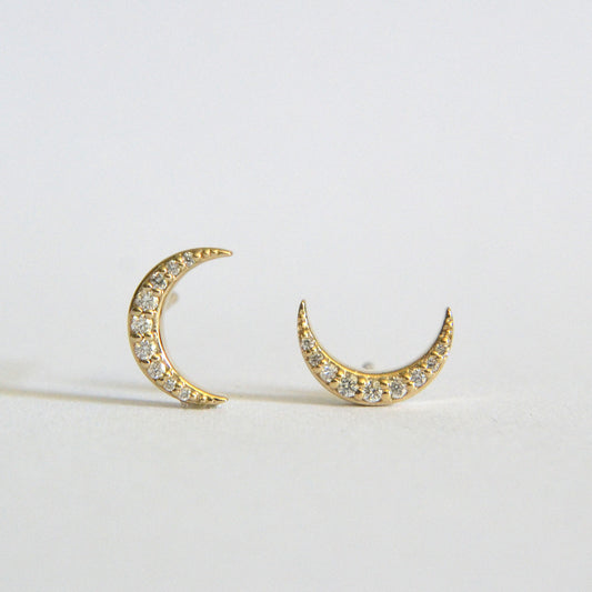 Diamond moon stud earrings