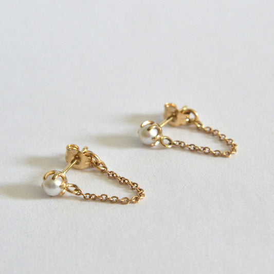 14k pearl chain earrings