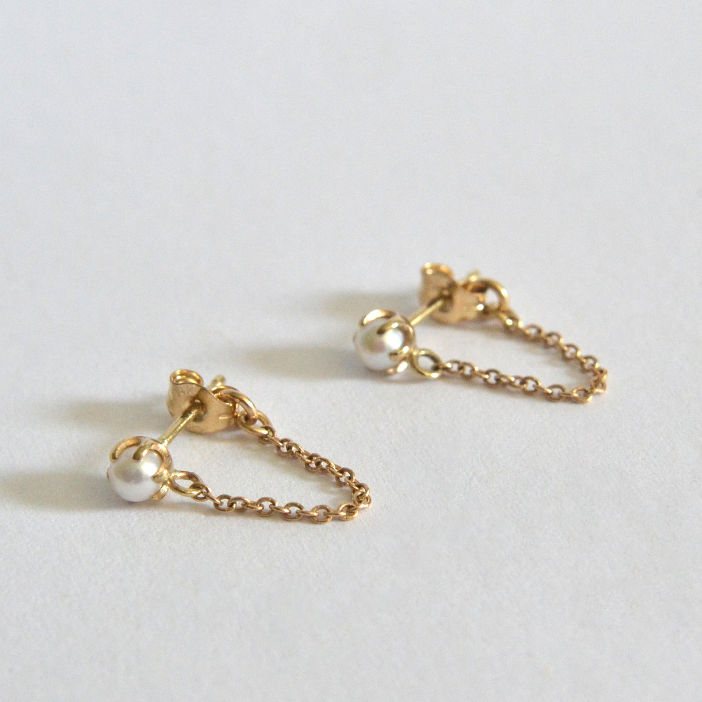14k pearl chain earrings