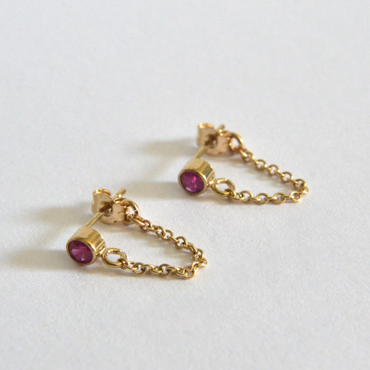 14k ruby chain earrings