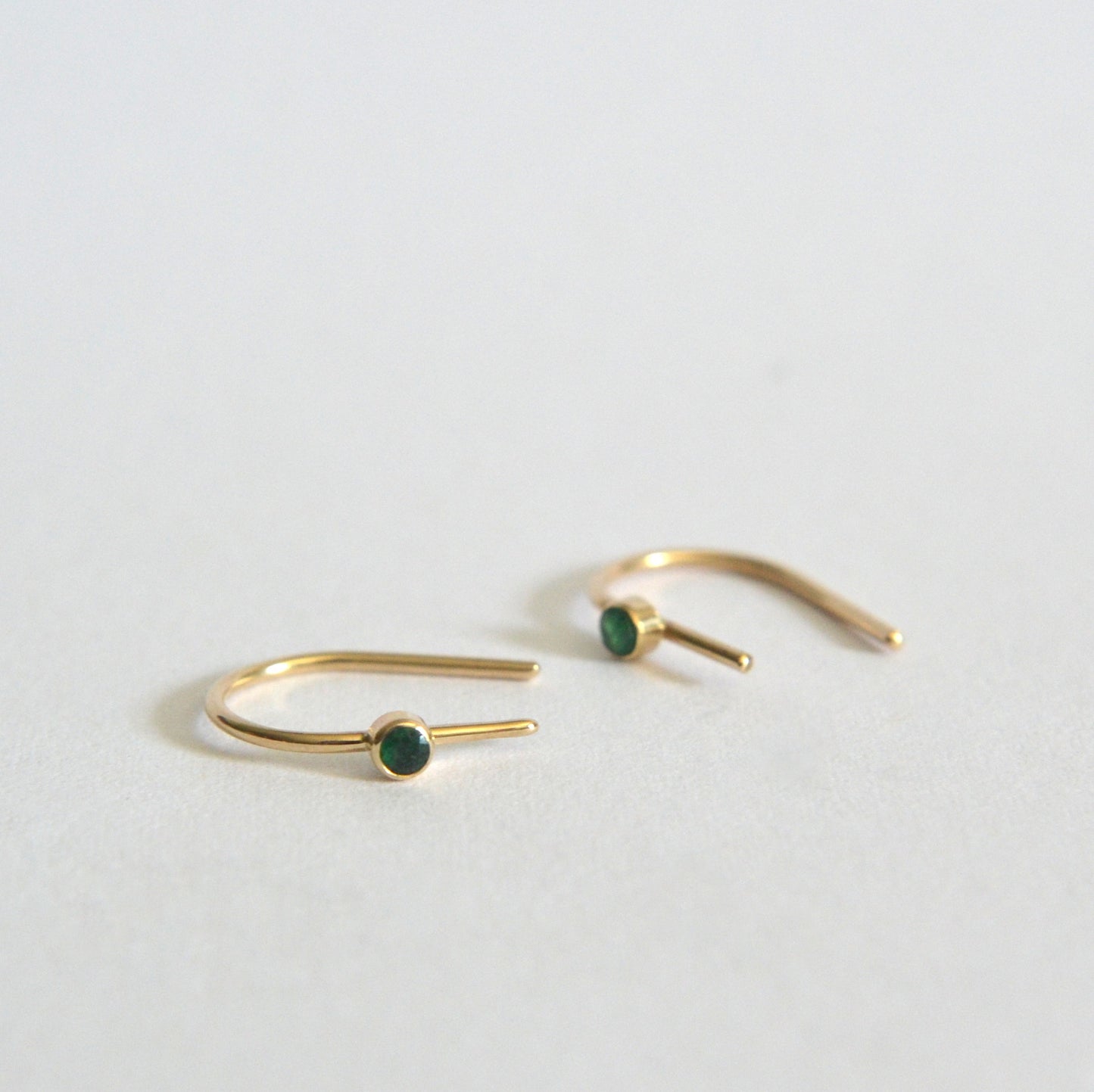 14k emerald arch earrings