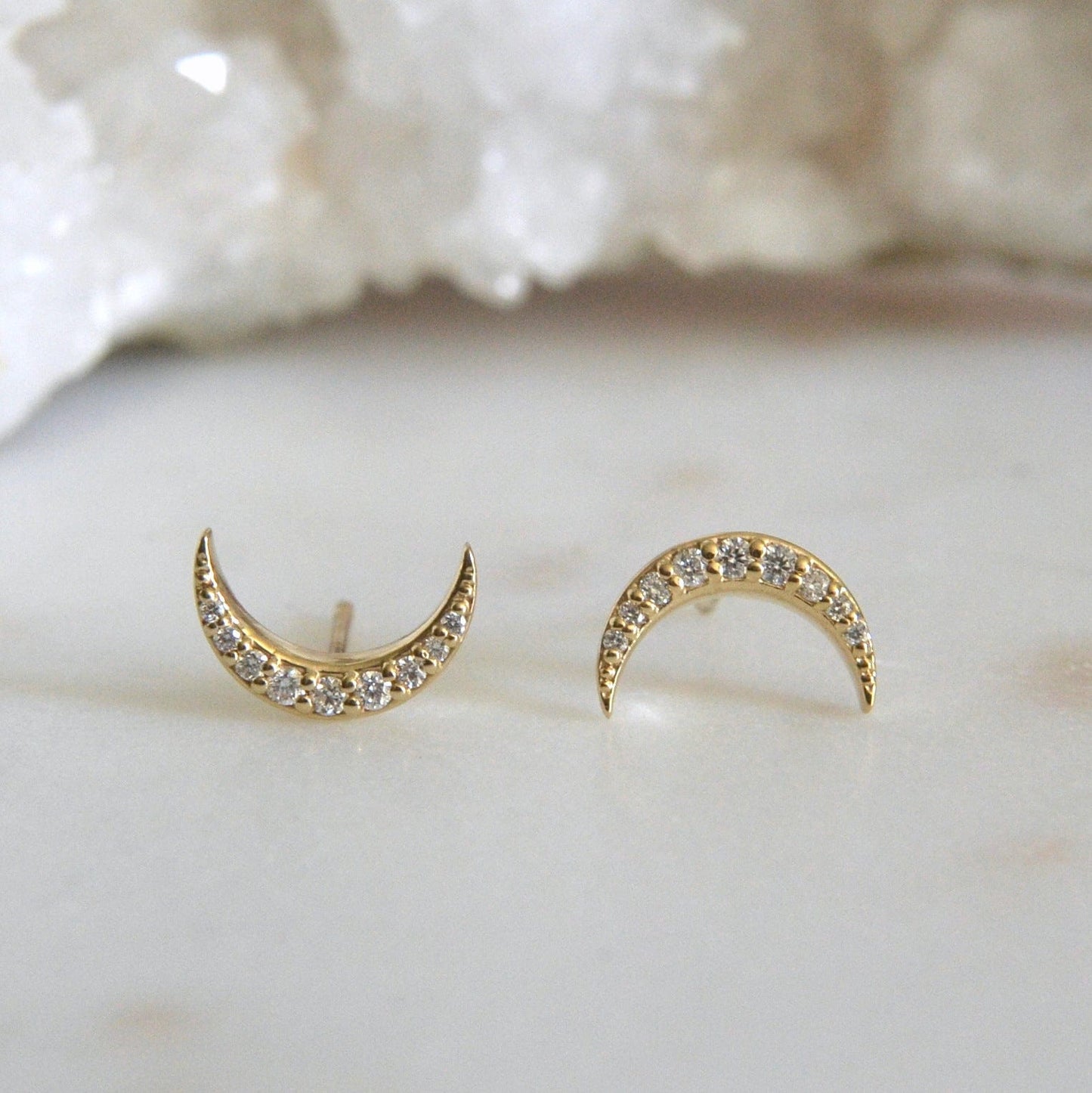 14k Diamond Moon Studs