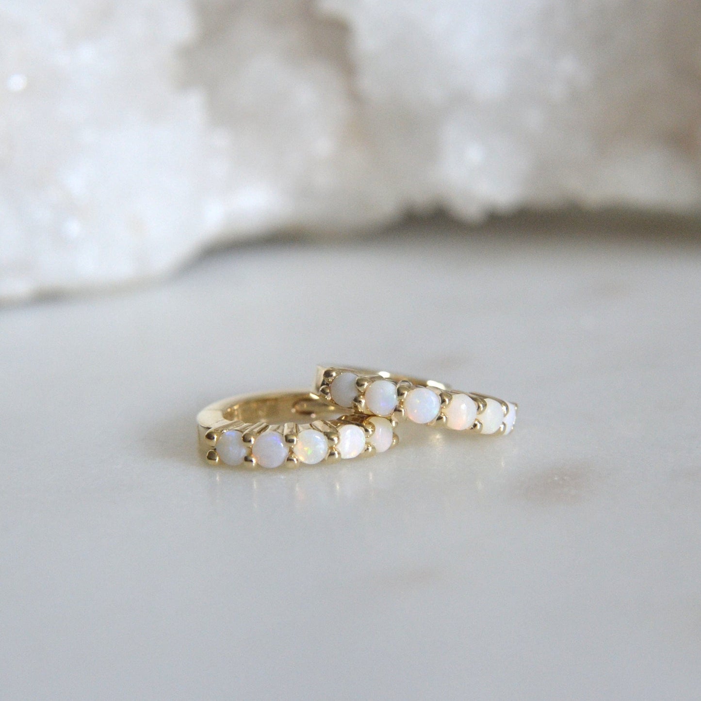 14k Opal Hoops