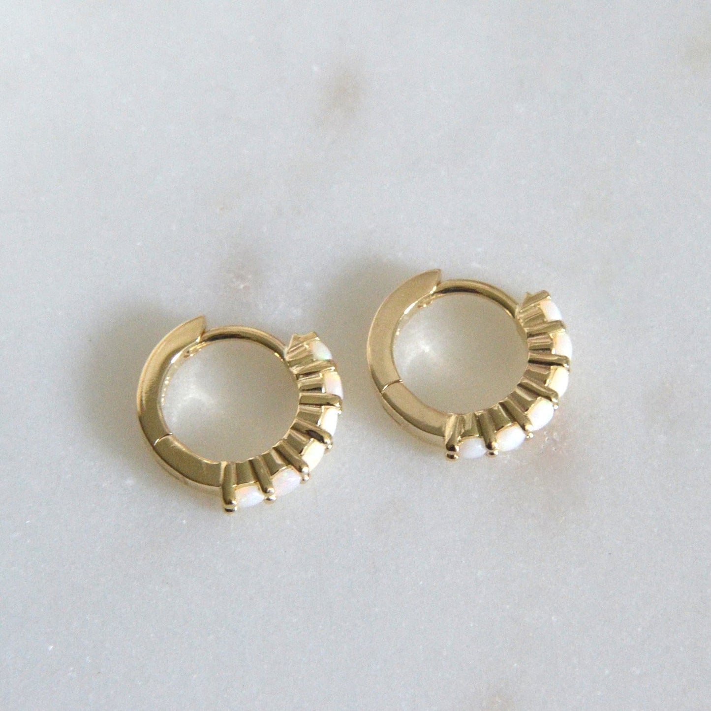 14k Opal Hoops