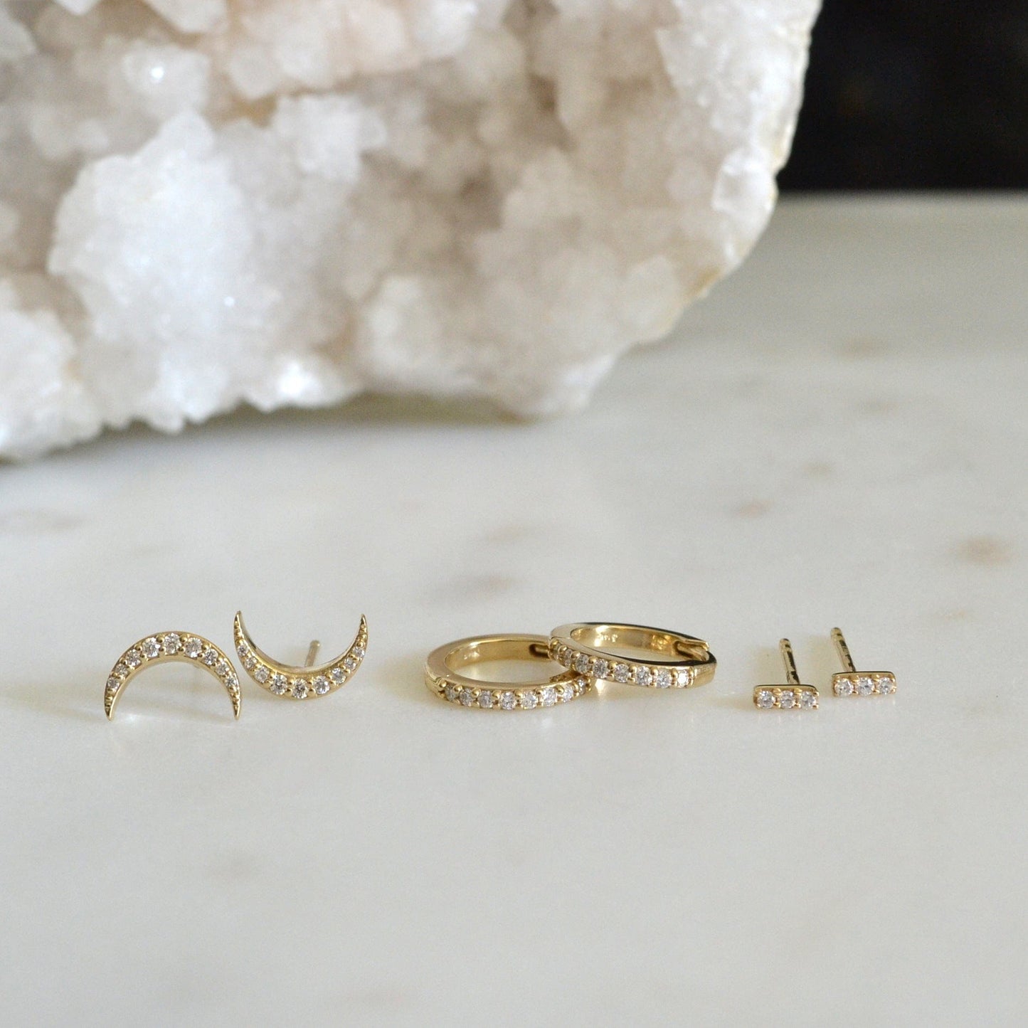 14k Diamond Moon Studs