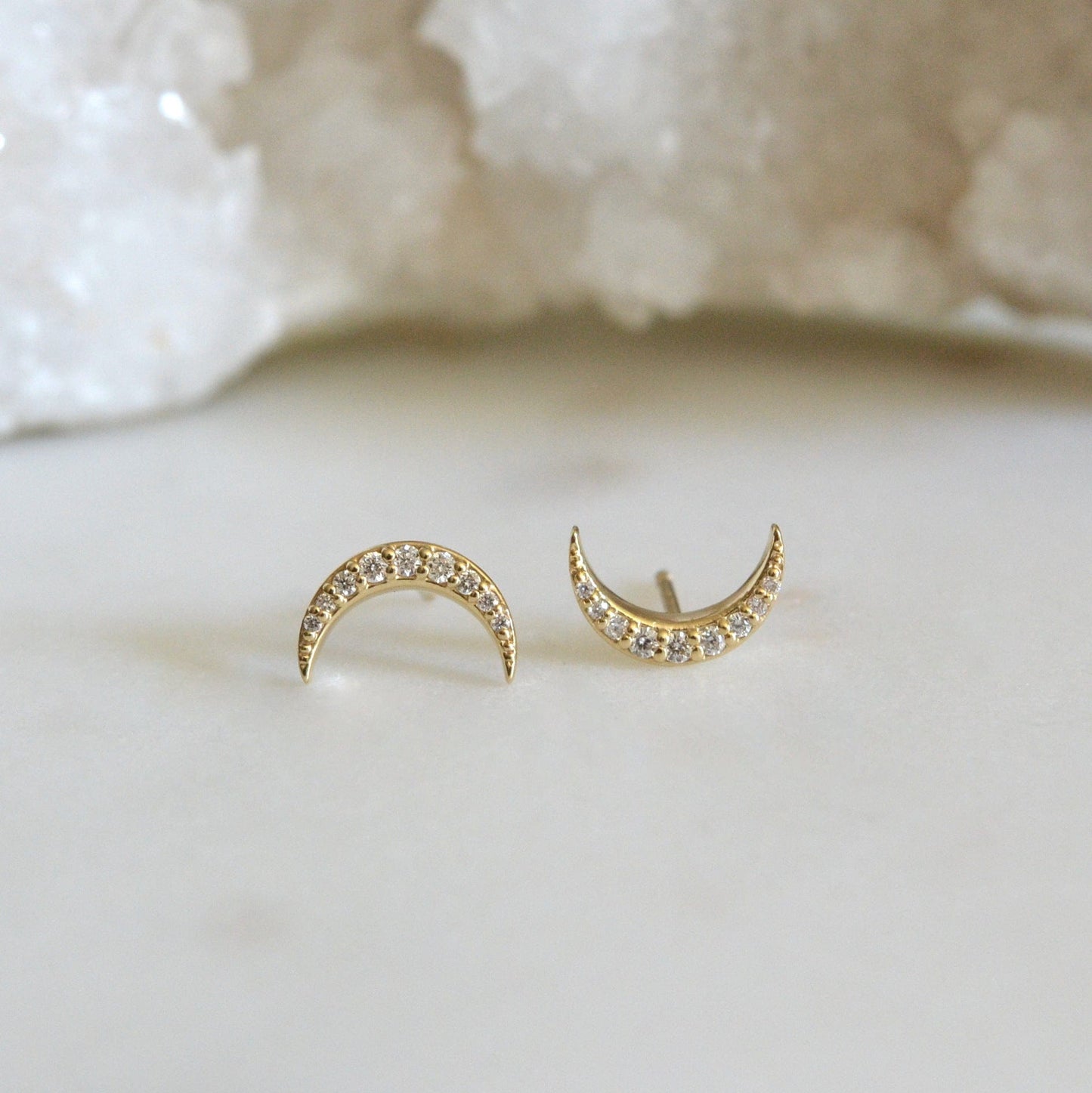 14k Diamond Moon Studs