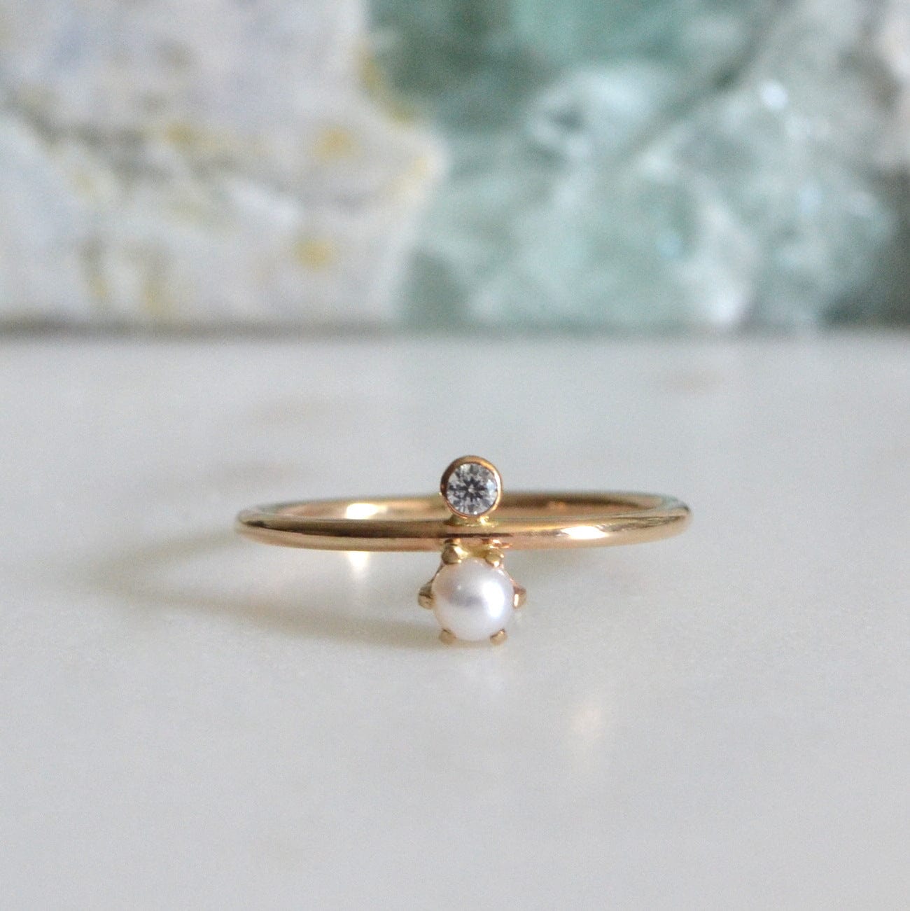 14k Pearl & Diamond Ring