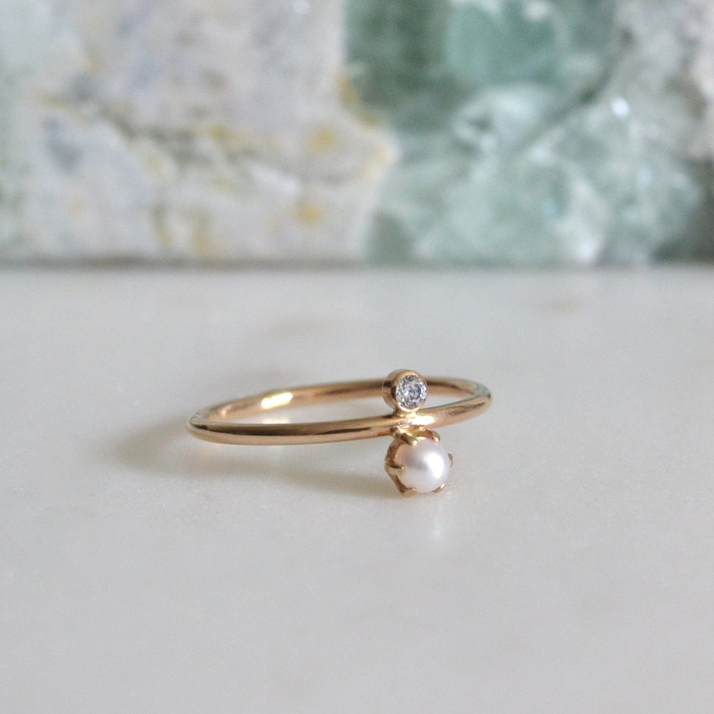 14k Pearl & Diamond Ring