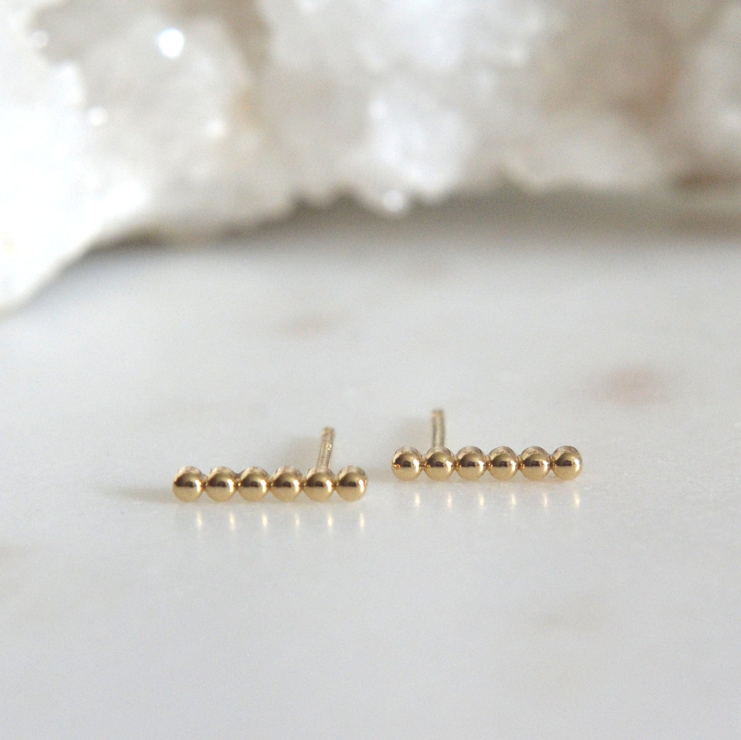 14k Beaded Bar Studs