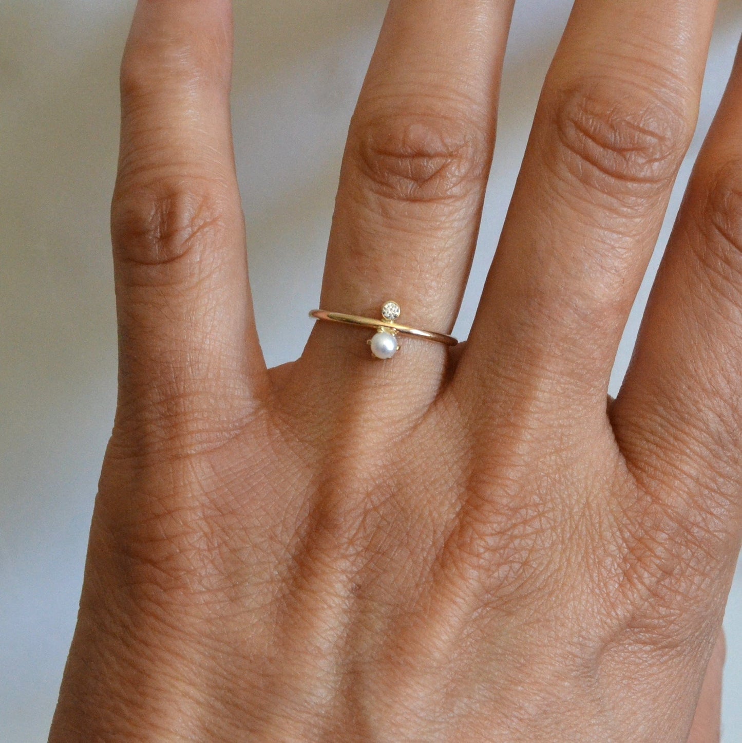 14k Pearl & Diamond Ring