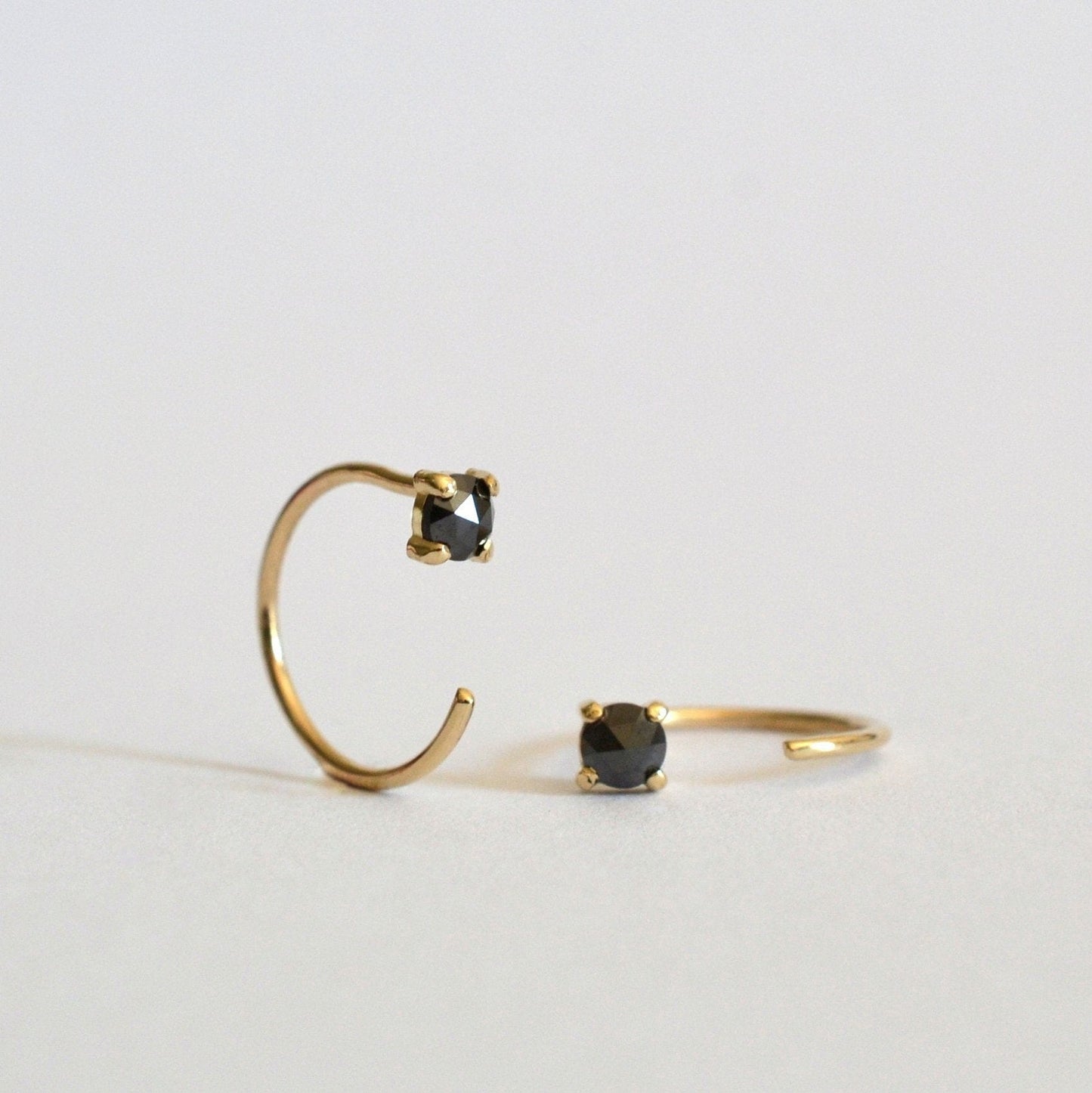 14k Black Diamond Huggies