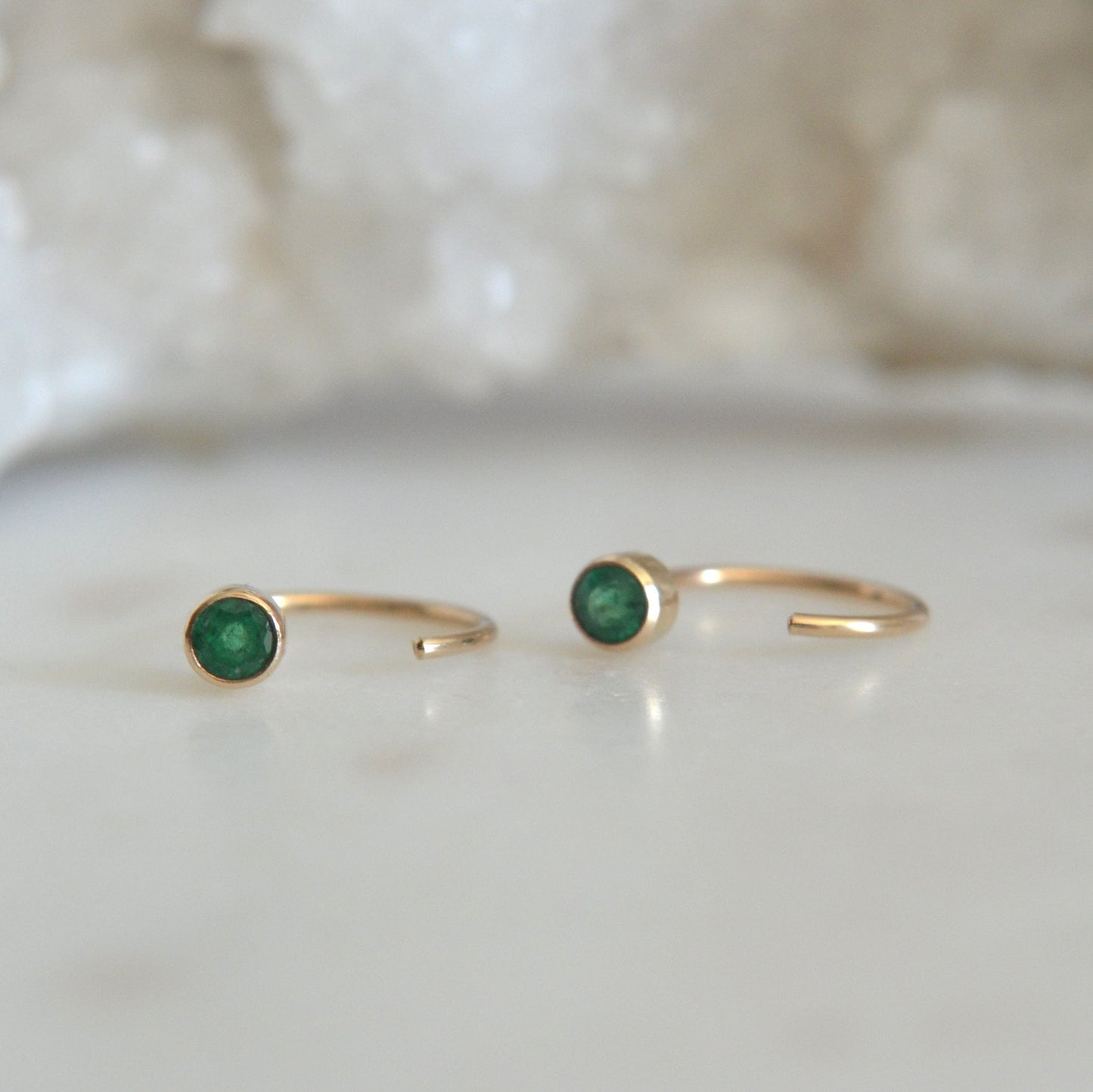 14k Emerald Huggies
