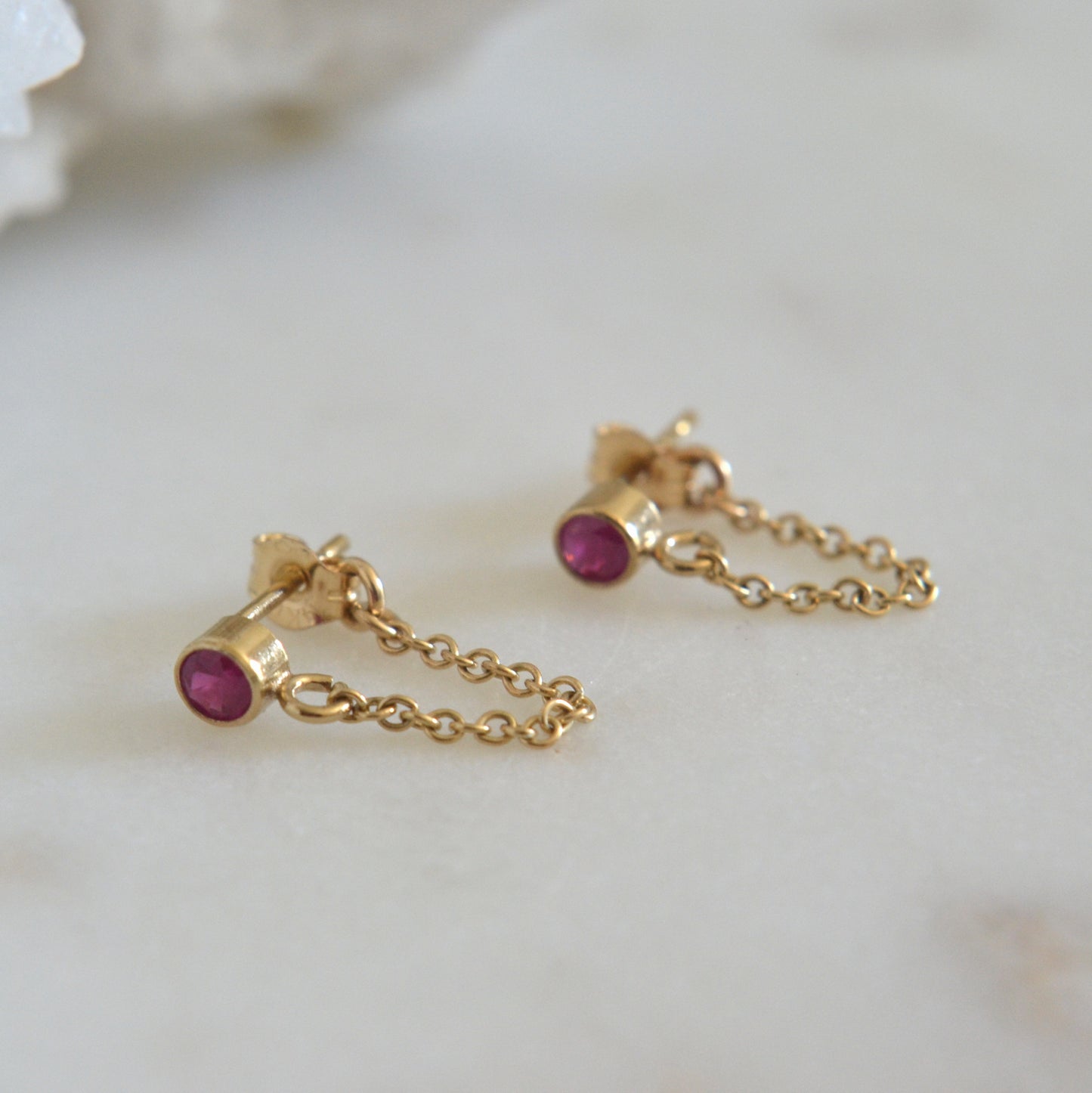 14k Ruby Chain Earrings