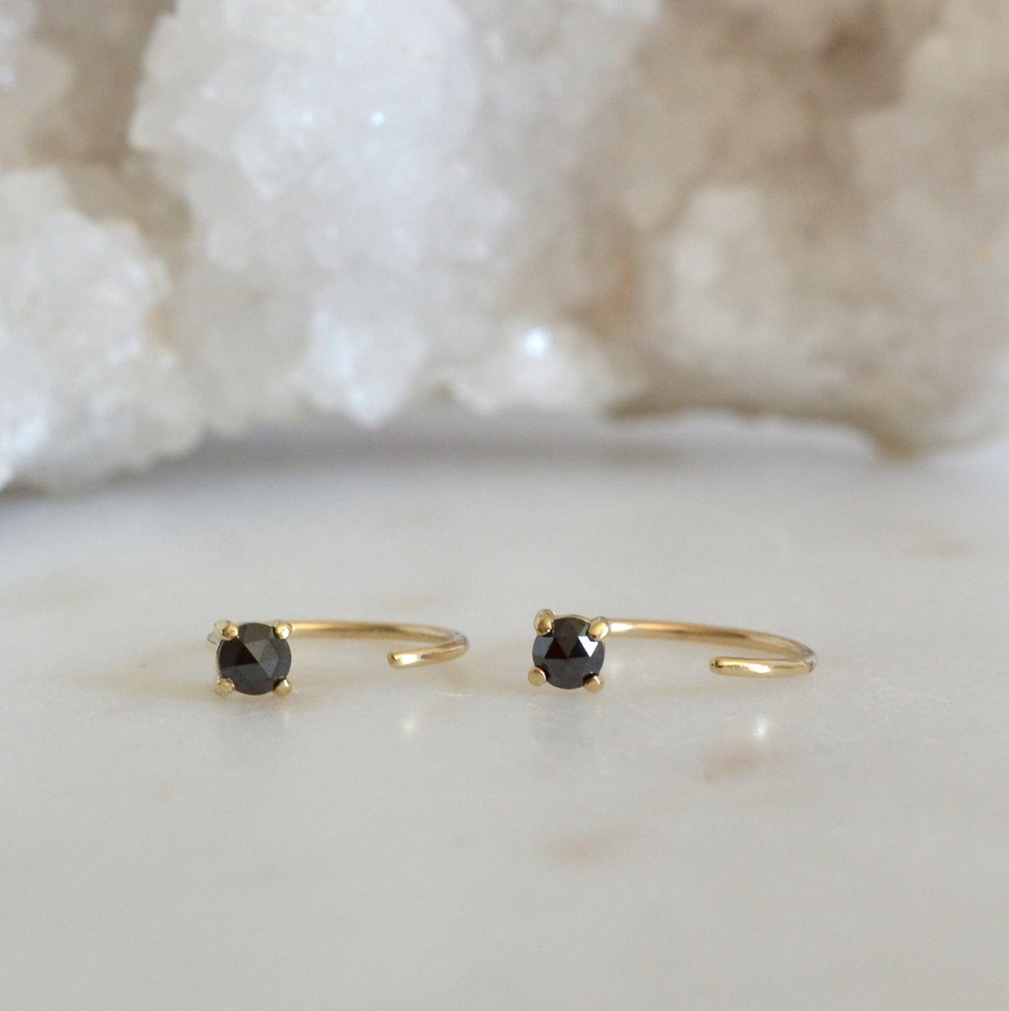 14k Black Diamond Huggies