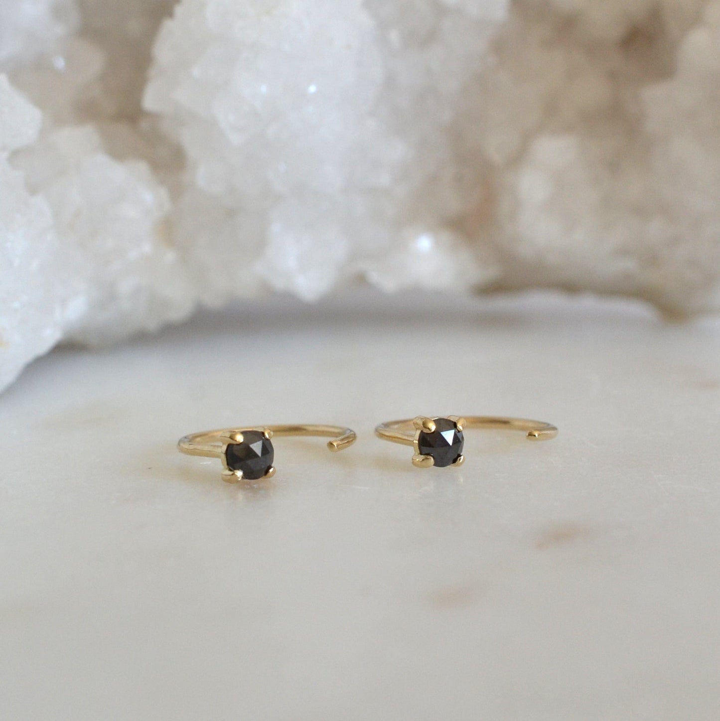 14k Black Diamond Huggies