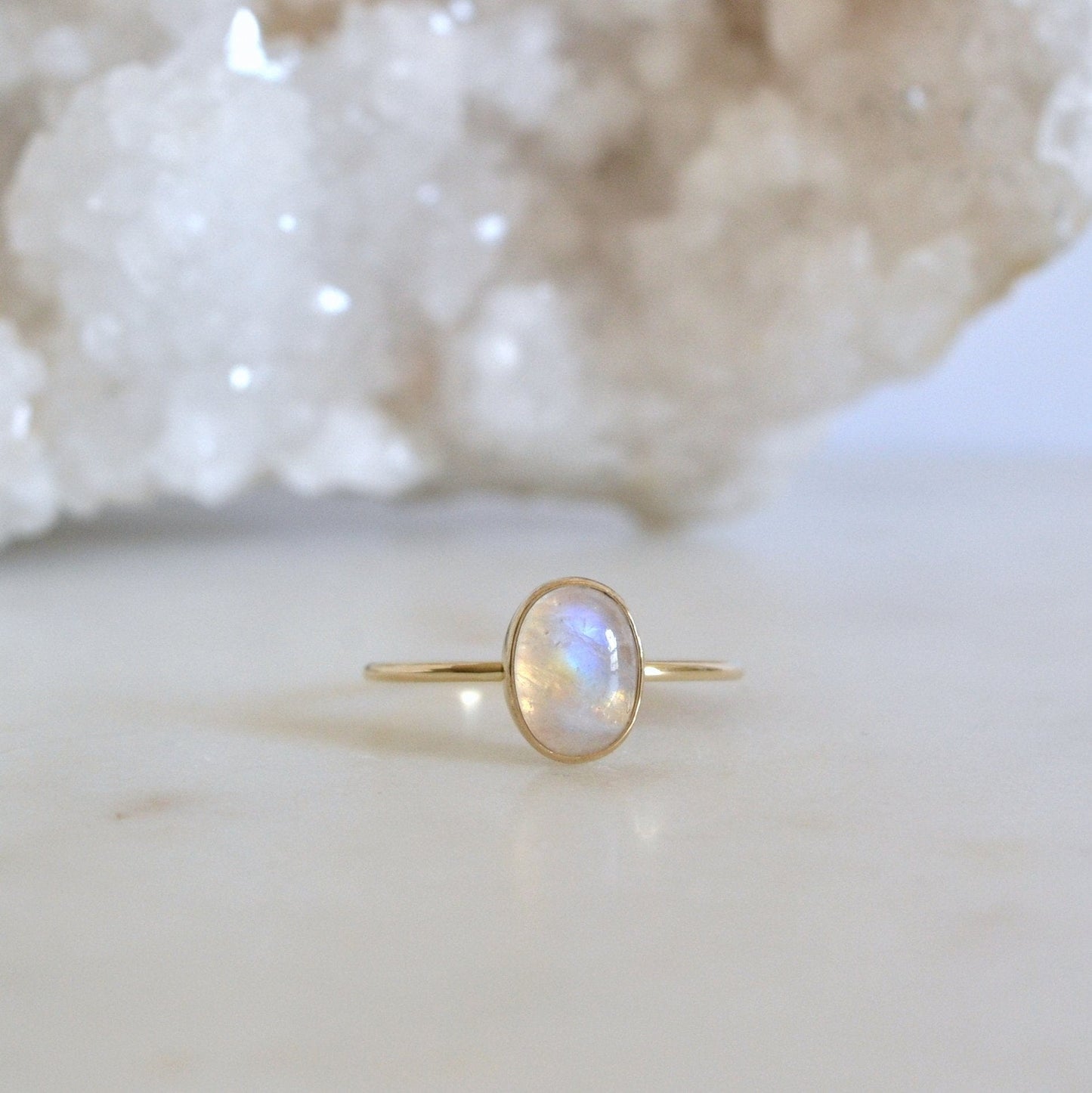 14k North Oval Moonstone Ring