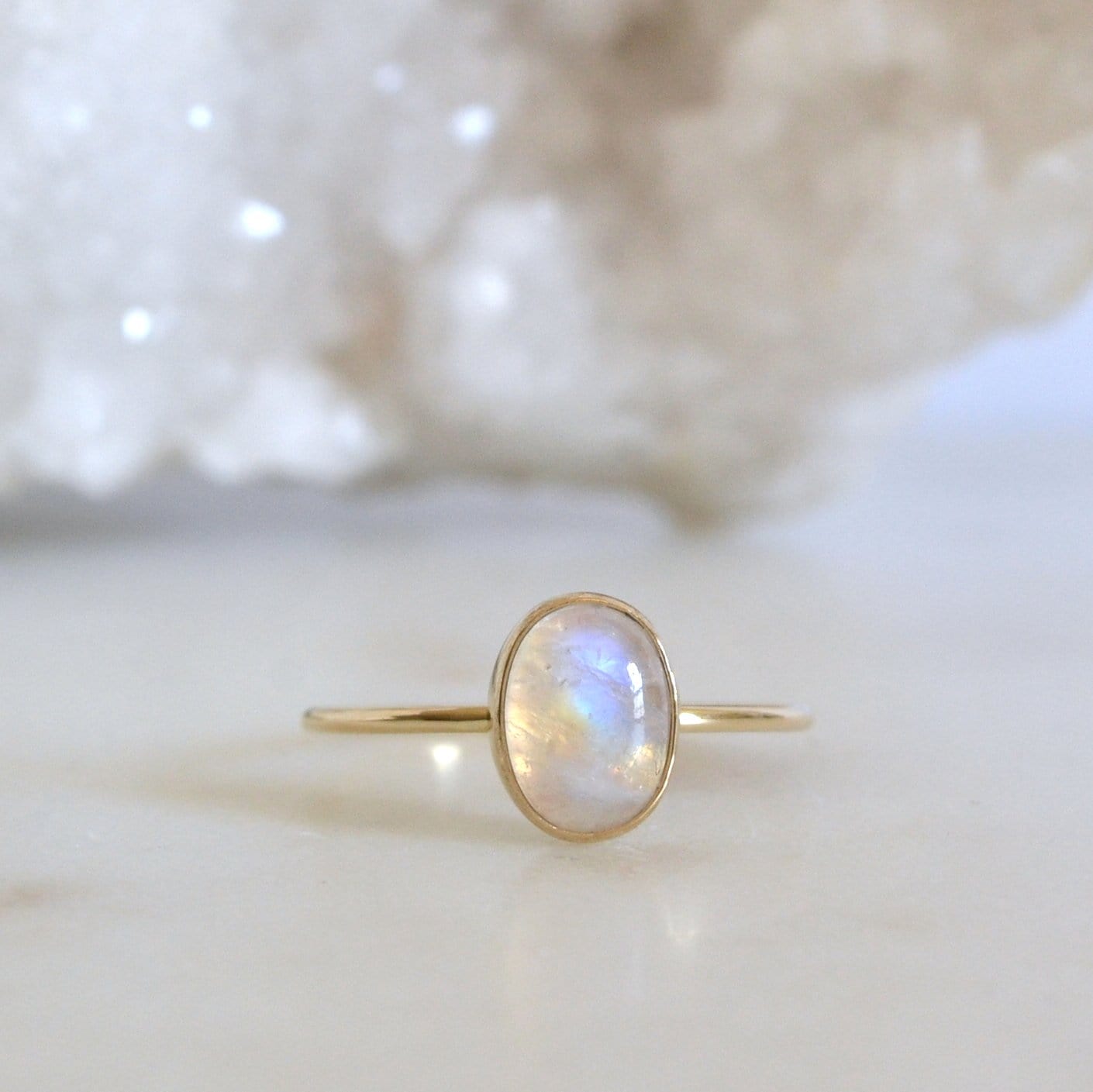 14k North Oval Moonstone Ring