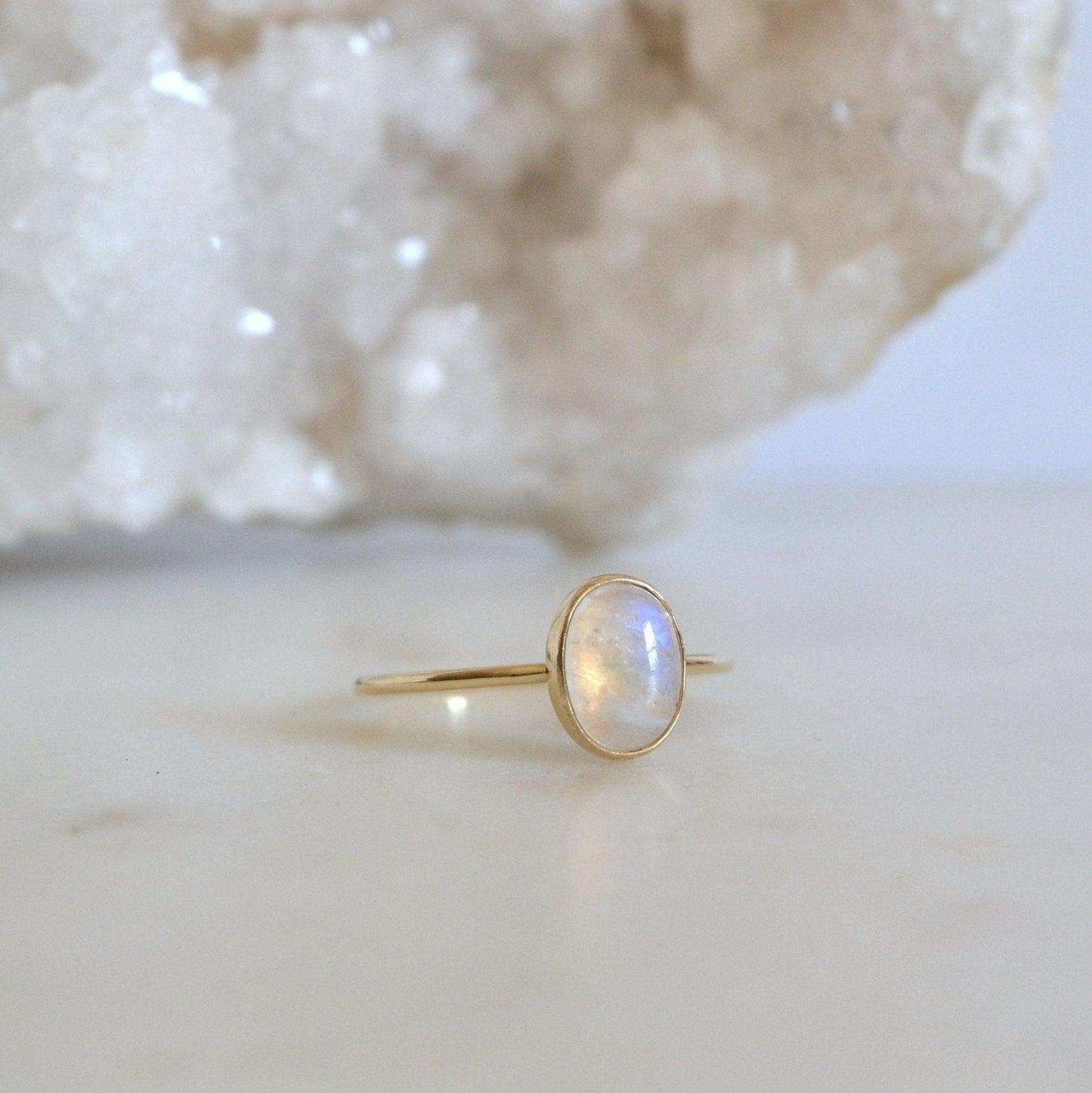 14k North Oval Moonstone Ring