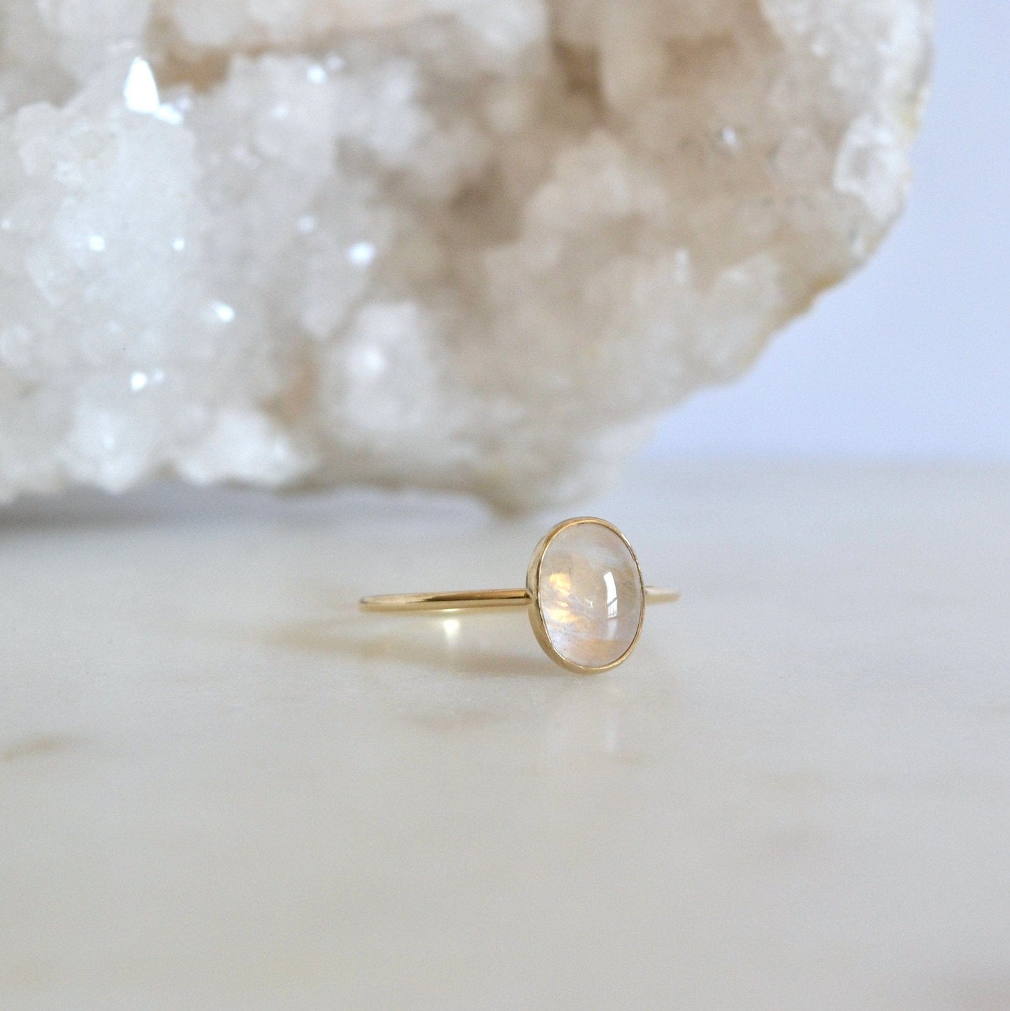 14k North Oval Moonstone Ring