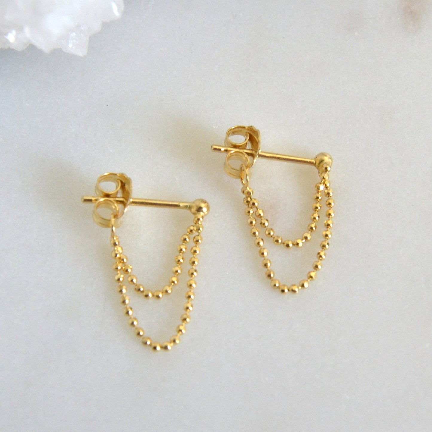 14k beaded chain earrings