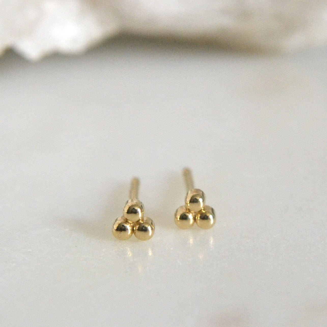14k trio bead stud earrings