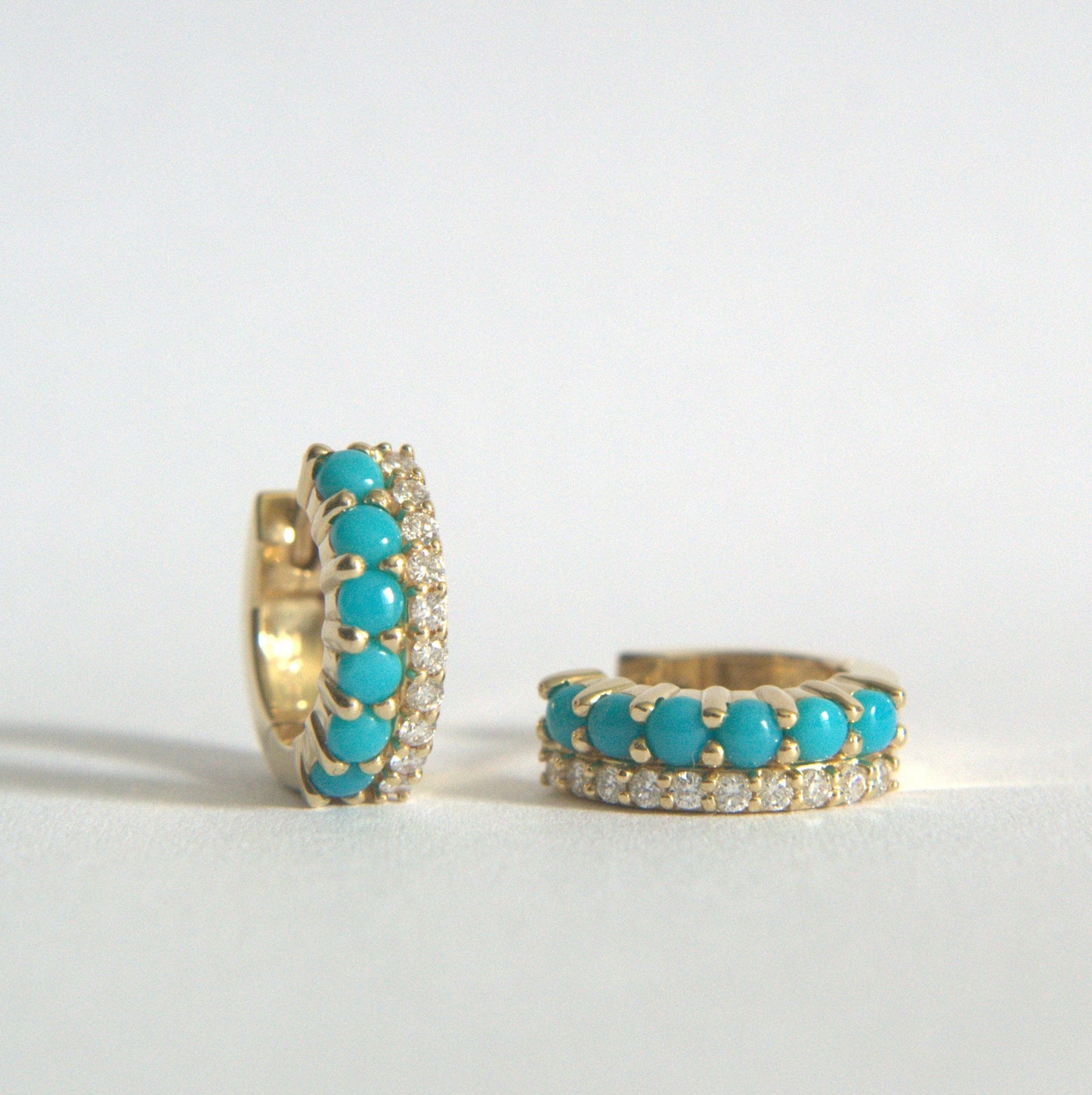 14k Turquoise Diamond Hoops