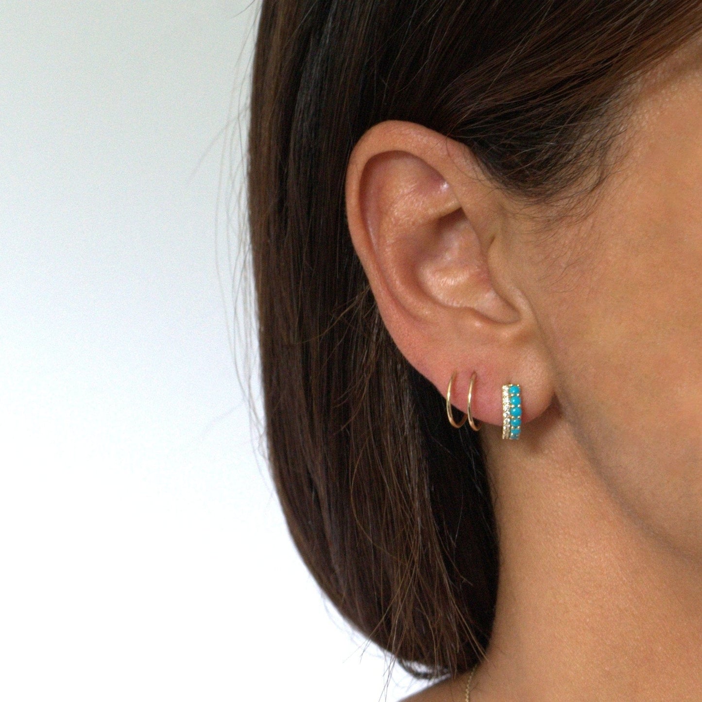 14k Turquoise Diamond Hoops