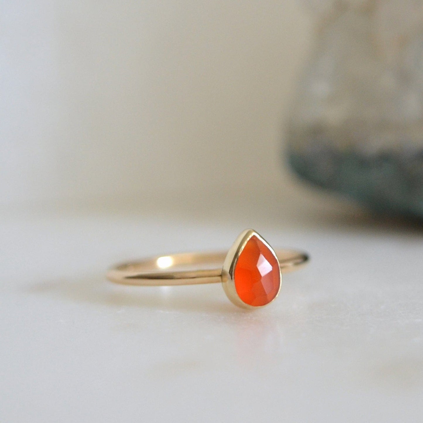 14k Pear Carnelian Ring