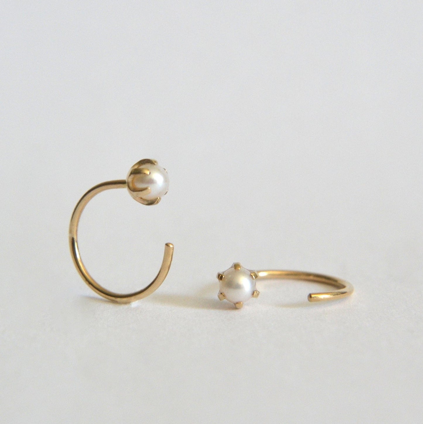 14k pearl huggie hoops
