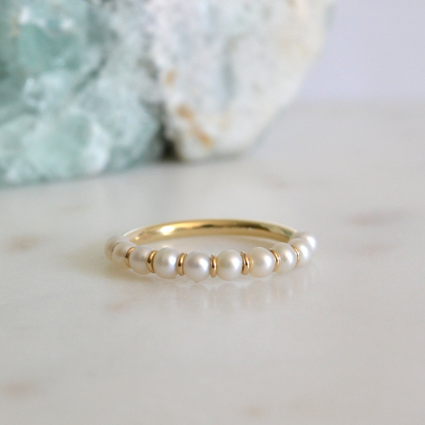 14k Beaded Pearl Ring
