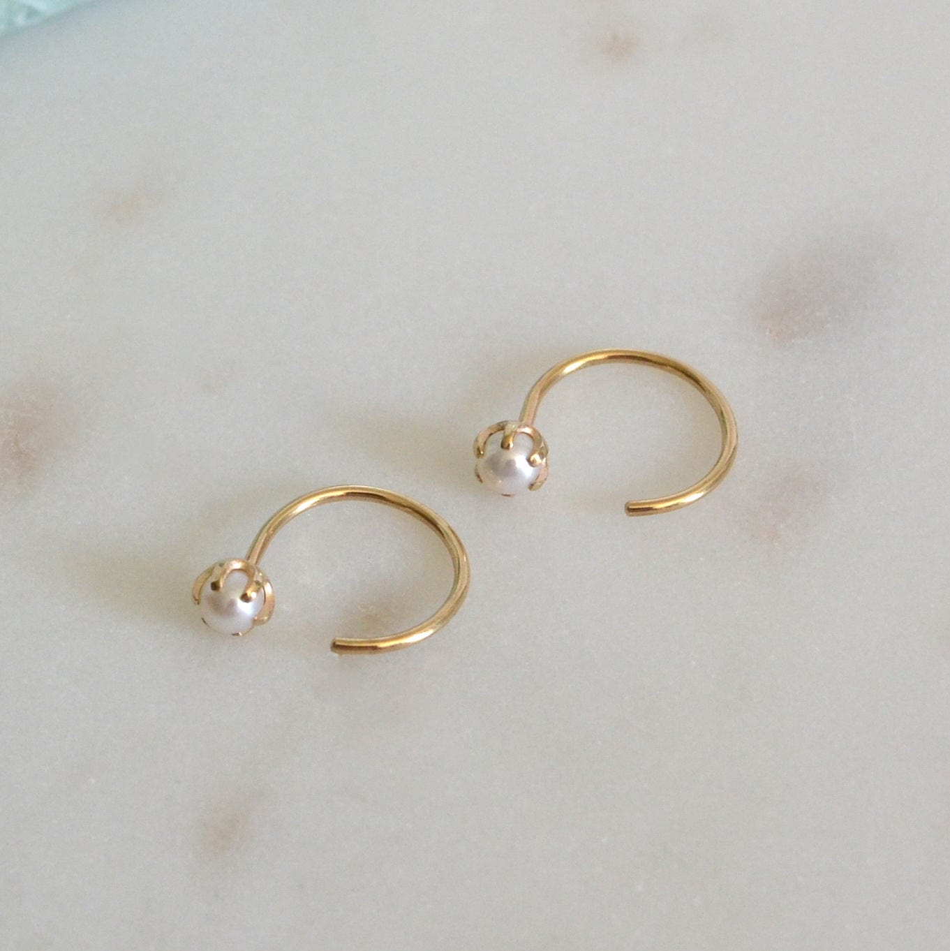14k Pearl Huggies