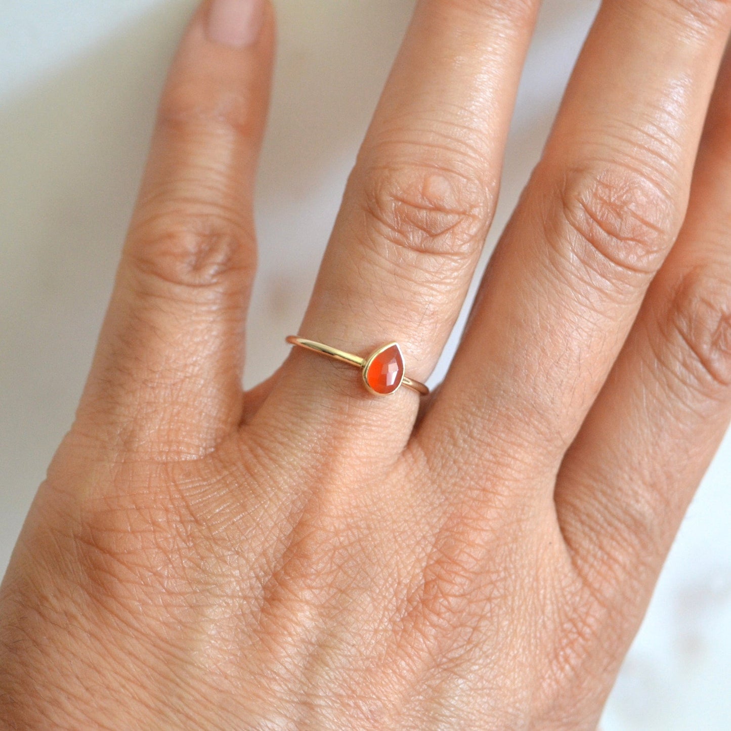 14k Pear Carnelian Ring