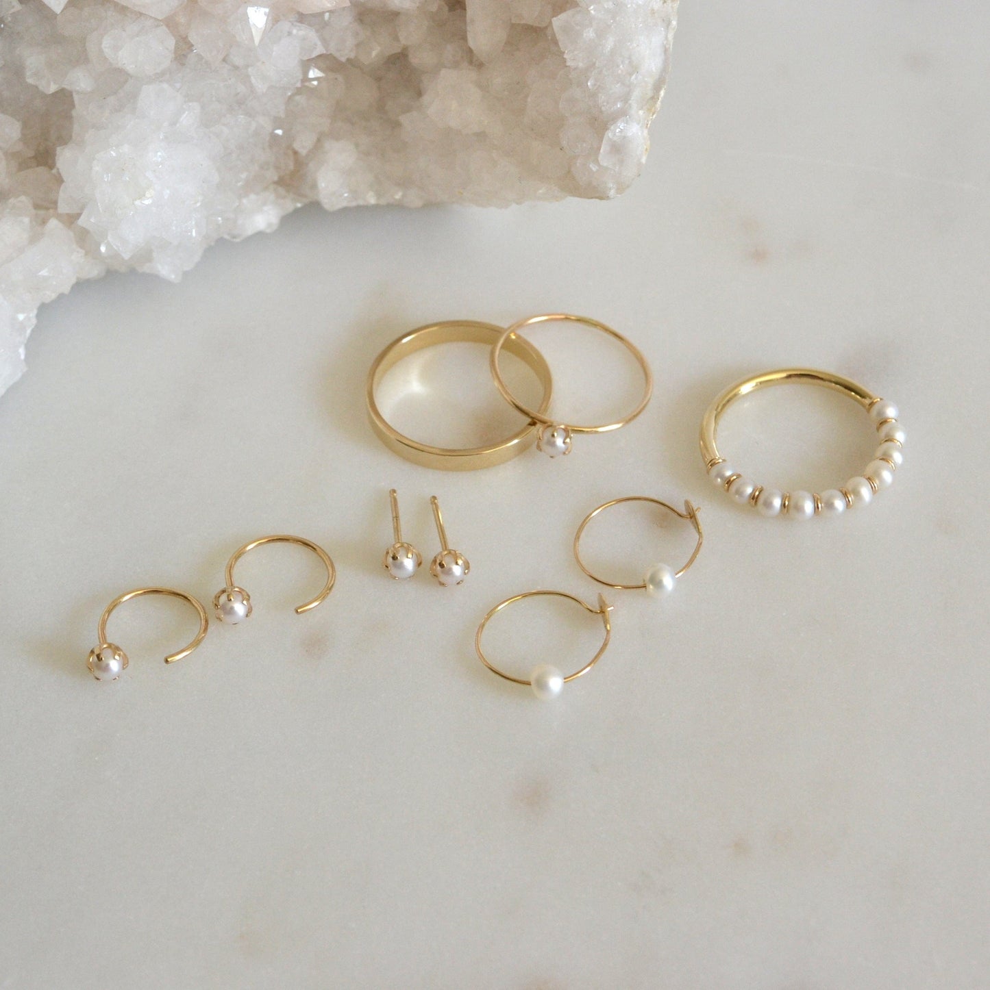 14k Pearl Huggies