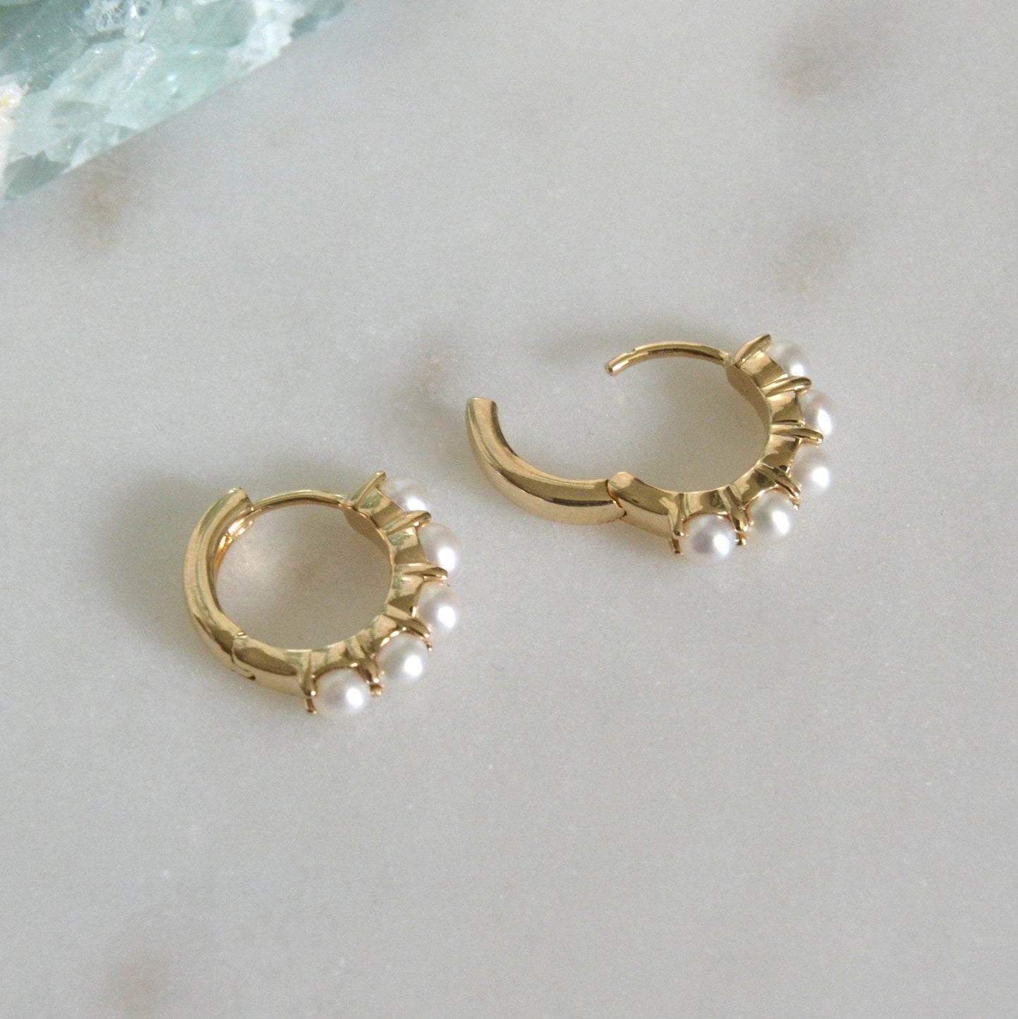 14k Pearl Hoops
