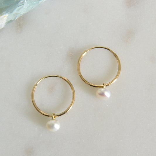 14k pearl hoop earrings