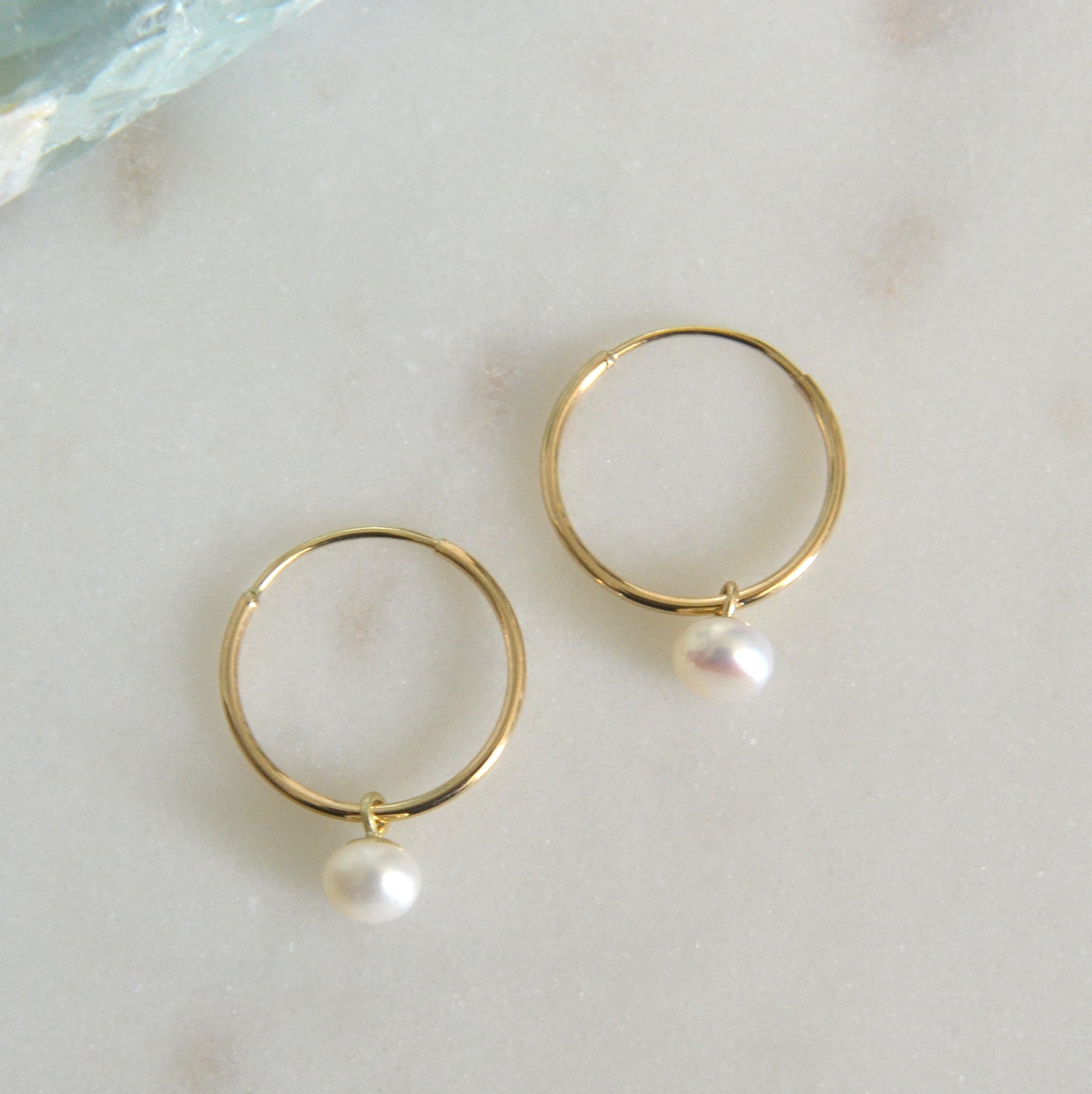 14k pearl hoop earrings