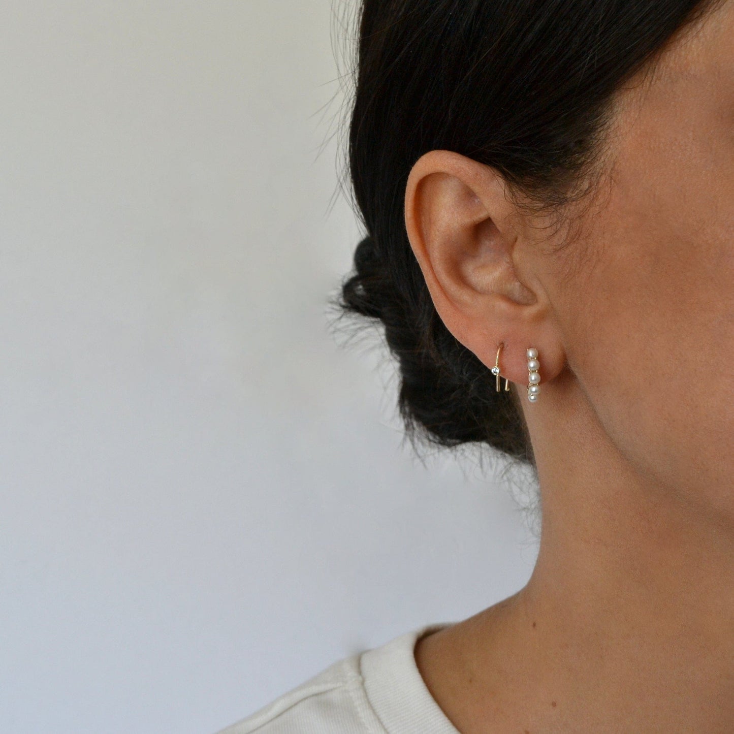 14k Pearl Hoops