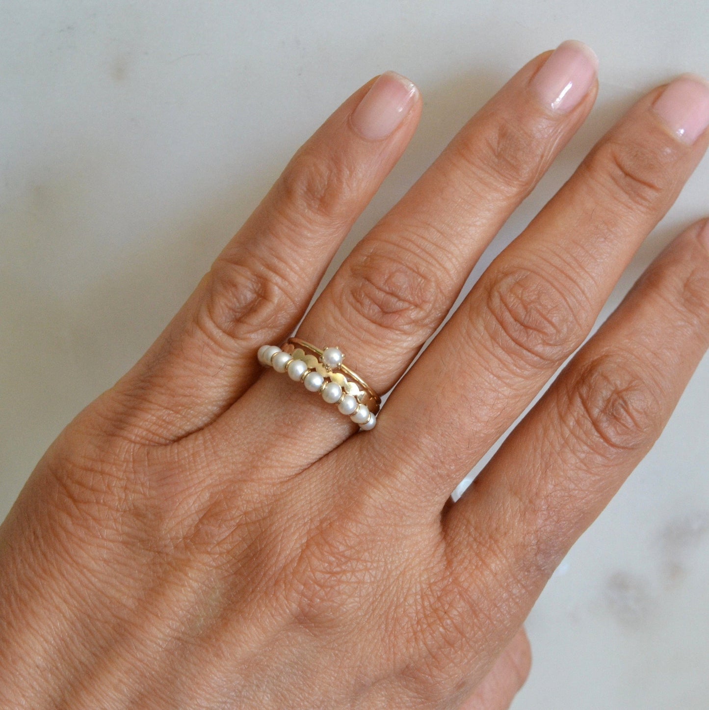 14k Beaded Pearl Ring