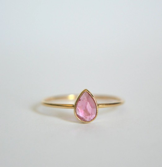 14k Pear Pink Tourmaline Ring