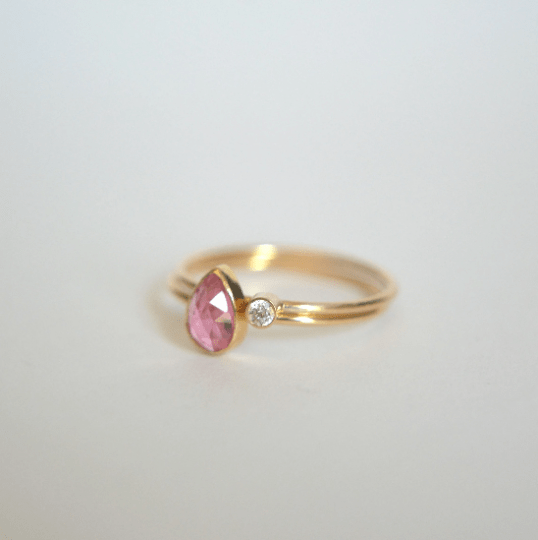 14k Pear Pink Tourmaline Ring