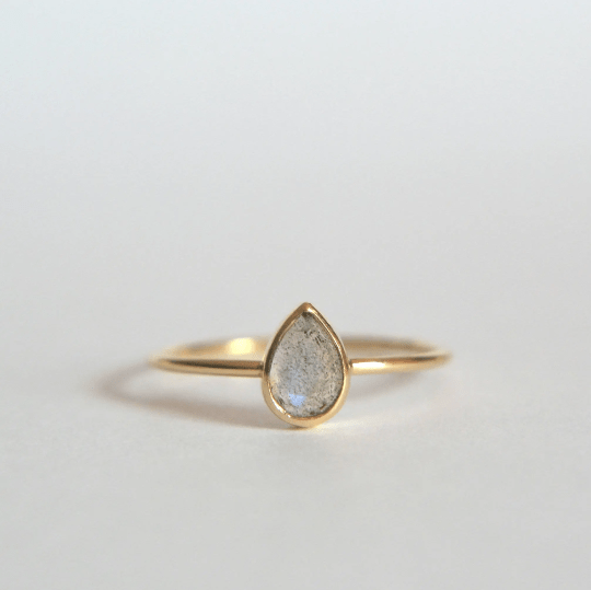 14k Pear Labradorite Ring