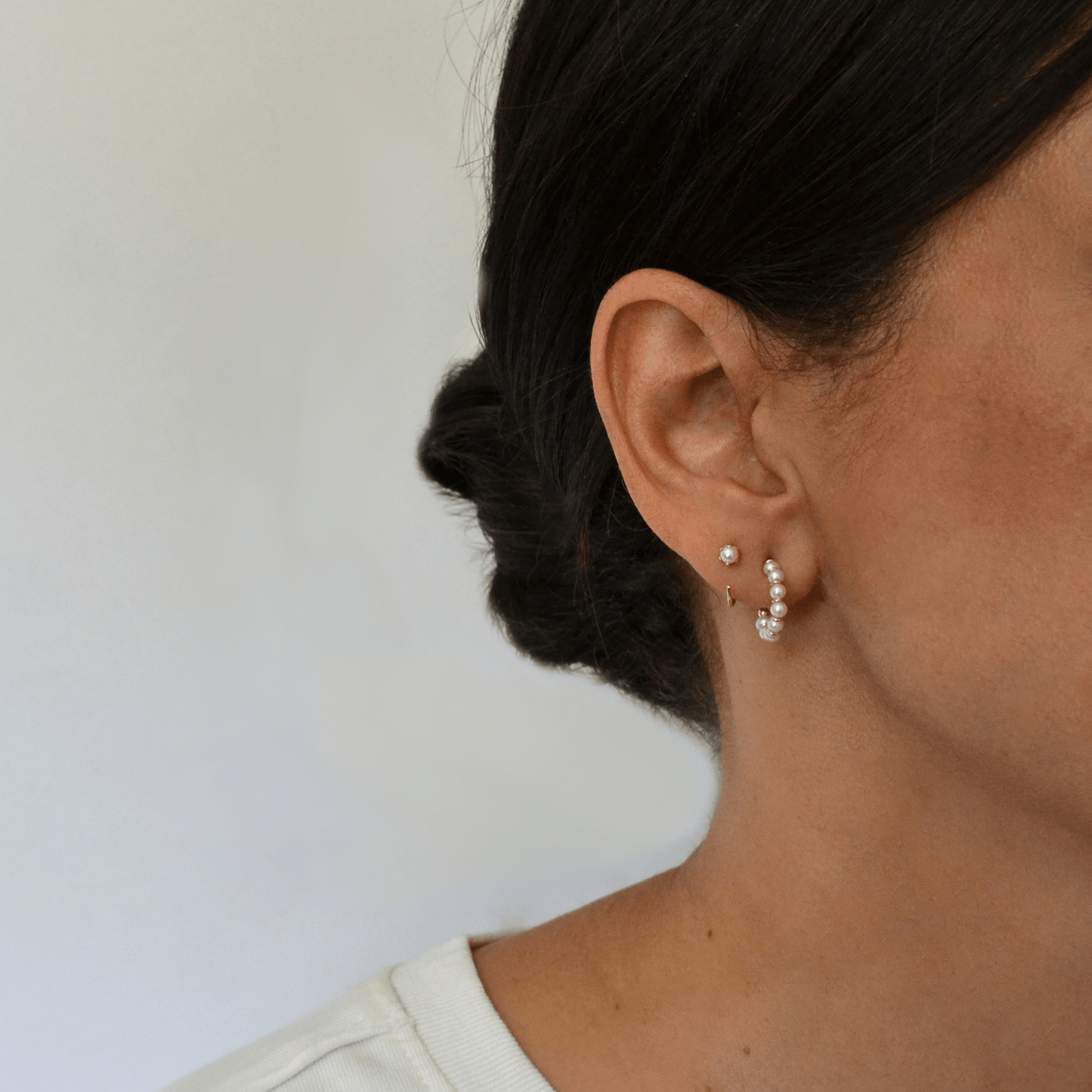 14k Beaded Pearl Hoops