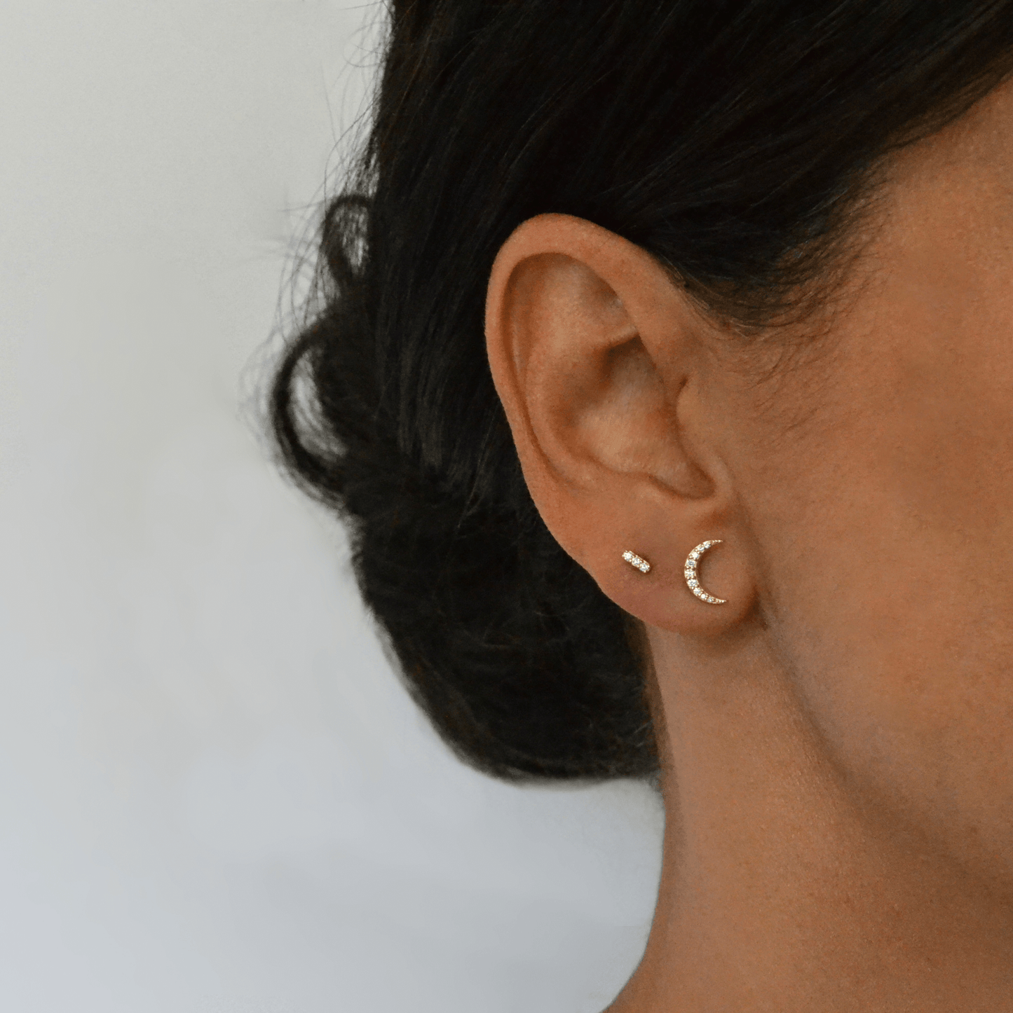14k Diamond Moon Studs