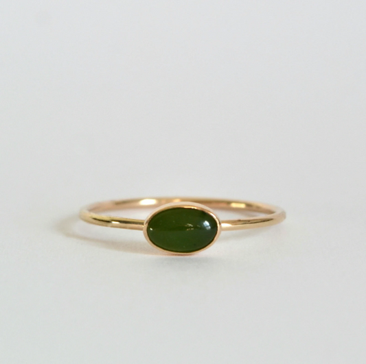 14k Oval Jade Ring