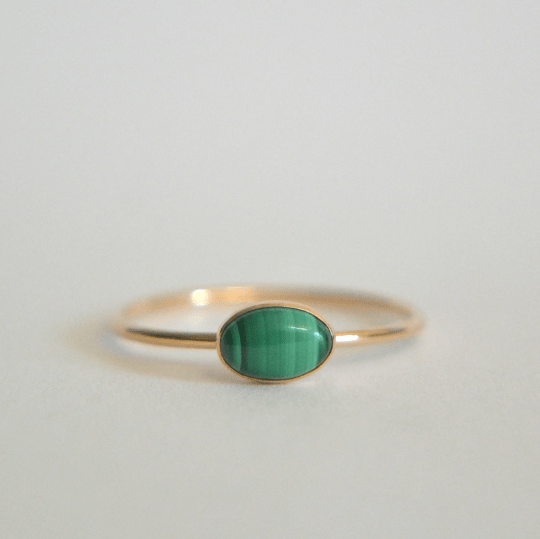 14k Oval Malachite Ring