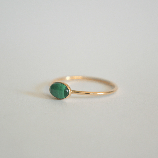 14k Oval Malachite Ring