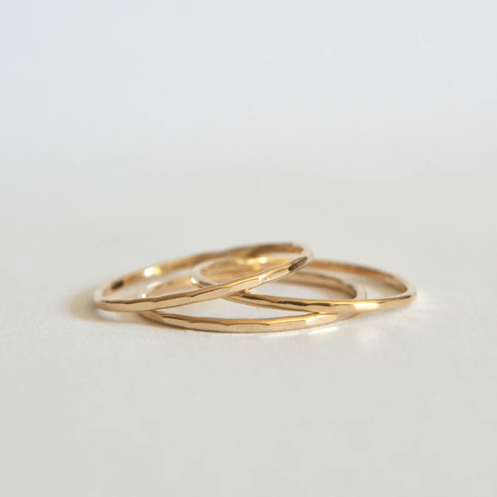 14k Hammered Band Set